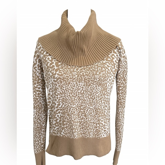 Michael Kors XS Tan Beige Leopard Print Sweater Cowl Neck Ribbed Trim Pullover - Picture 5 of 8